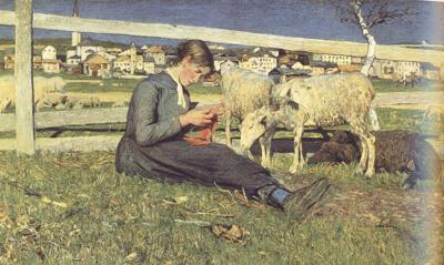 Giovanni Segantini Girl Knitting (nn02) oil painting picture